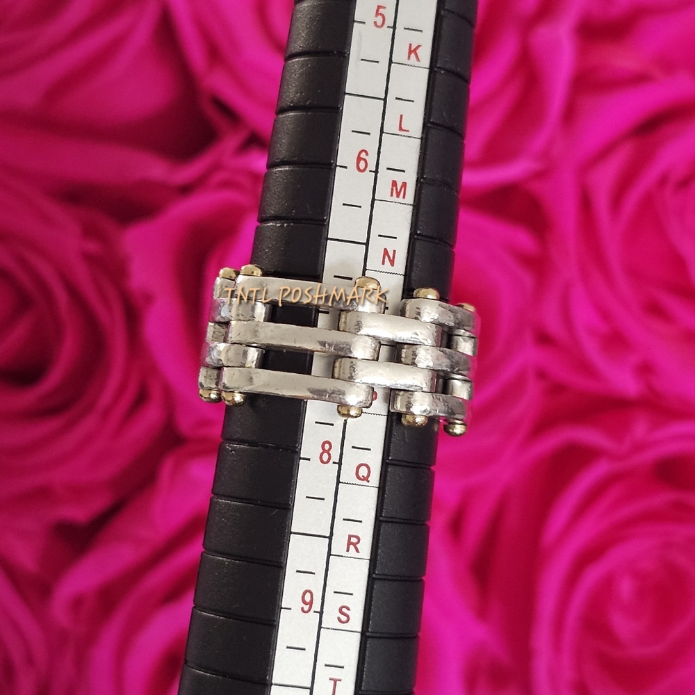 Tiffany & Co. Gatelink Band Ring 750 & Gold Silver. Size 7